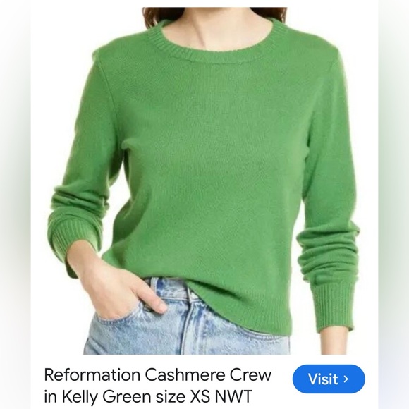 Reformation Cashmere Crew in Kelly Green size XS NWT